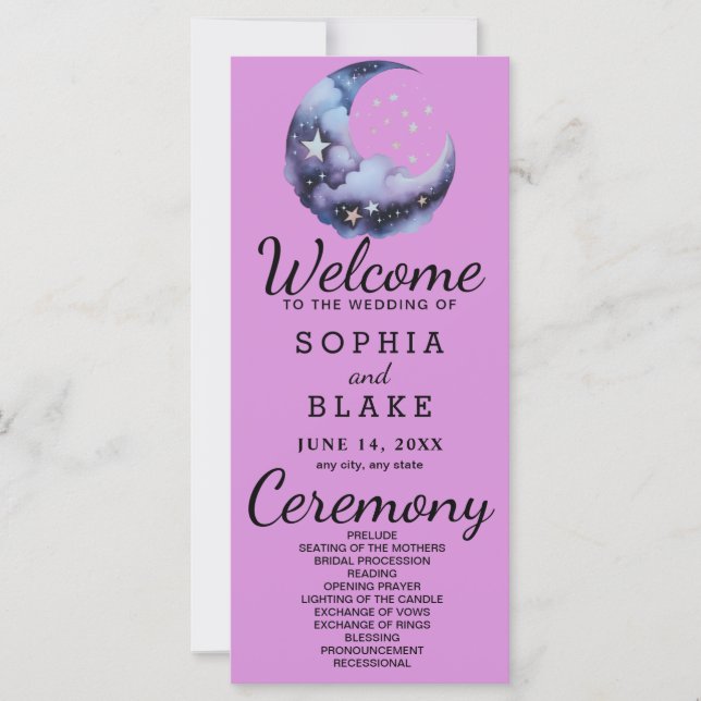 Blue and Black Crescent Moon Wedding Program (Front)