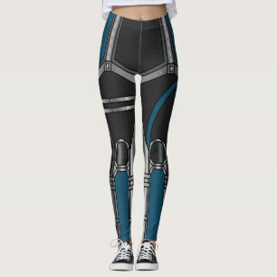 Blue And Black Cyborg Armour Look Leggings