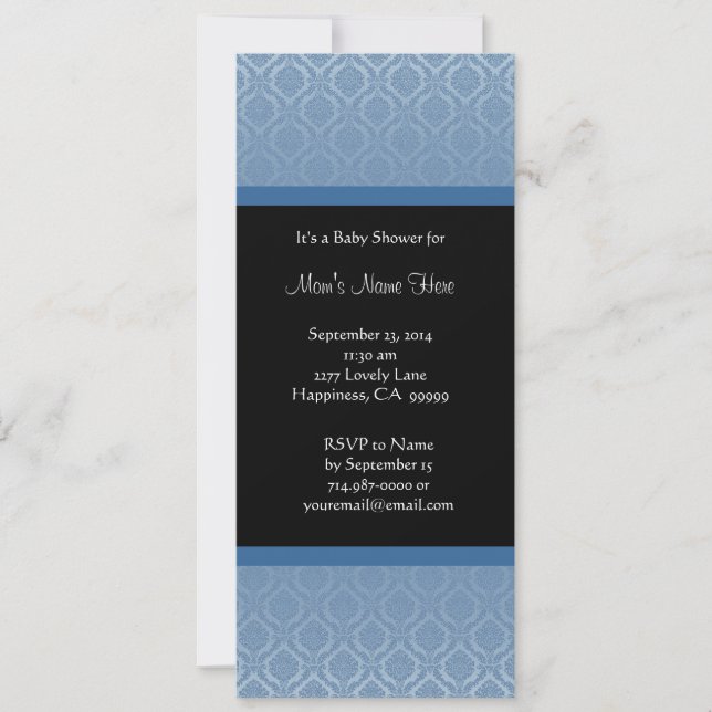 Blue and Black Damask Baby Shower Invitations (Front)