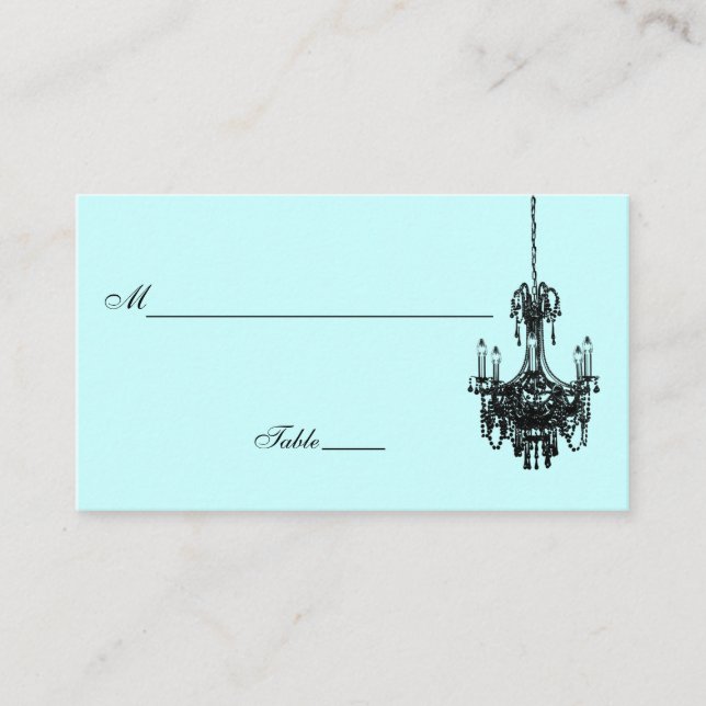 Blue and Black Damask Chandelier Placecard (Front)