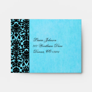 Blue and Black Damask Return Address A2 Envelope