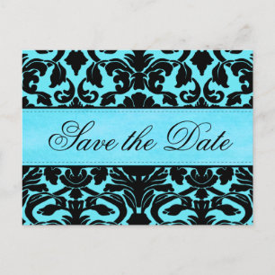 Blue and Black Damask Save the Date Card