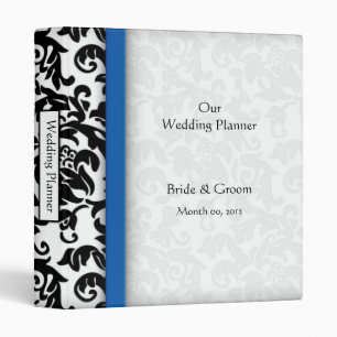Blue and Black Damask Wedding Planner Binder
