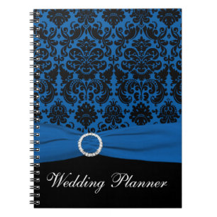 Blue and Black Damask Wedding Planner Notebook