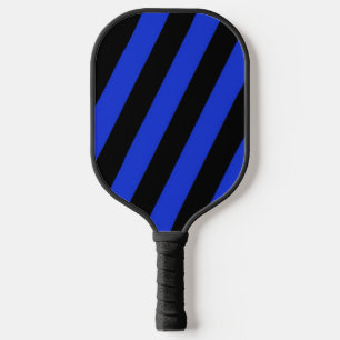 Blue and black diagonal stripes pickleball paddle
