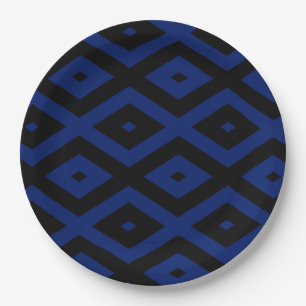 Blue and black diamond pattern paper plate