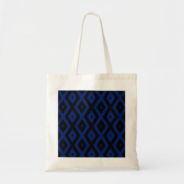 Blue and black diamond pattern tote bag (Front)