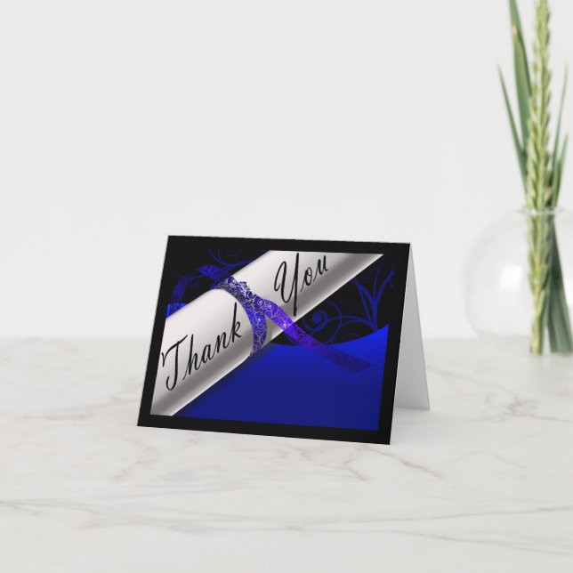 Blue and Black Diploma Thank You Card (Front)