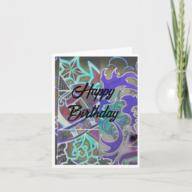 Blue and Black Dragon Birthday Card (Front)
