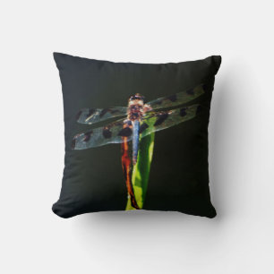 Blue and black dragonfly throw pillow