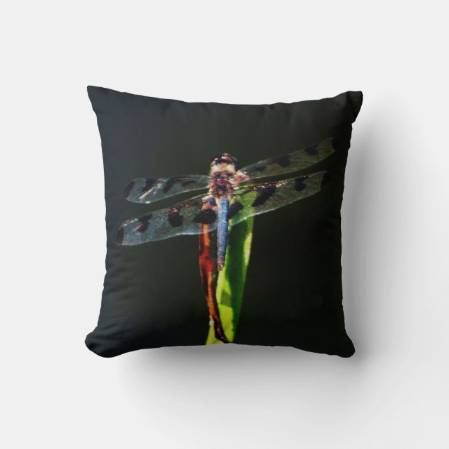 Blue and black dragonfly throw pillow (Front)