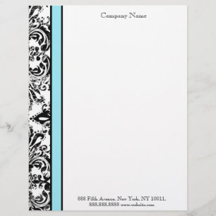 Blue and Black Elegant Damask Letterhead
