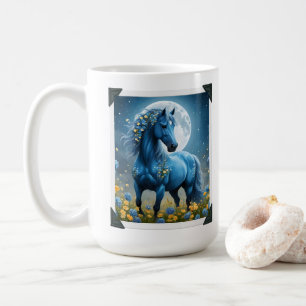 Blue And Black Fantasy Moon Horses, Coffee Mug