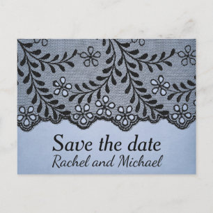 Blue and Black Faux Lace Save the Date Announcement Postcard