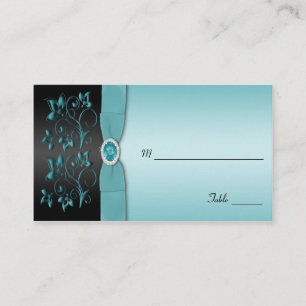 Blue and Black Floral Placecard