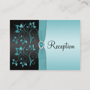Blue and Black Floral Reception Enclosure Card