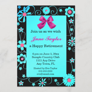 Blue and Black Floral Retirement Party Invitation