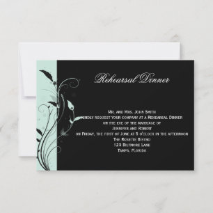 Blue and Black Floral Wedding Rehearsal Dinner Invitation