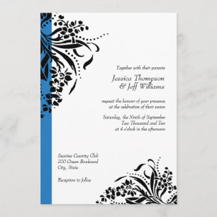 Blue and Black Flourish Wedding Invitations