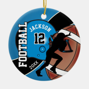 Blue and Black Football Player Ceramic Ornament