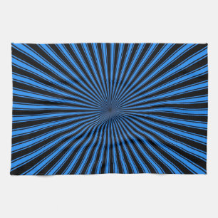 Blue and Black Funky Striped Abstract Art Kitchen Towel
