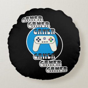 Blue and Black Gamer   Video Controller Round Pillow