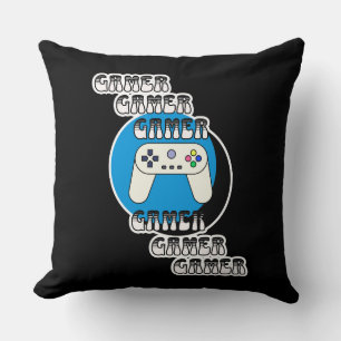 Blue and Black Gamer   Video Controller Throw Pillow