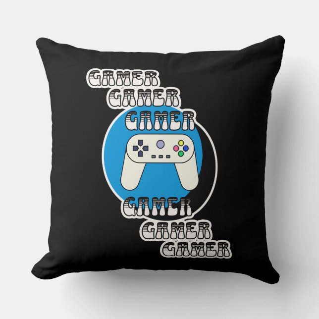 Blue and Black Gamer | Video Controller Throw Pillow (Front)