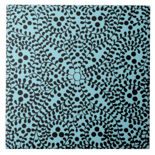 Blue and Black Geometric Designed Ceramic Tile