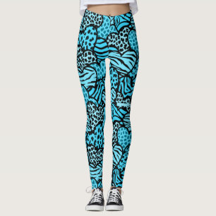 Blue and black girly animal print hearts watch leggings