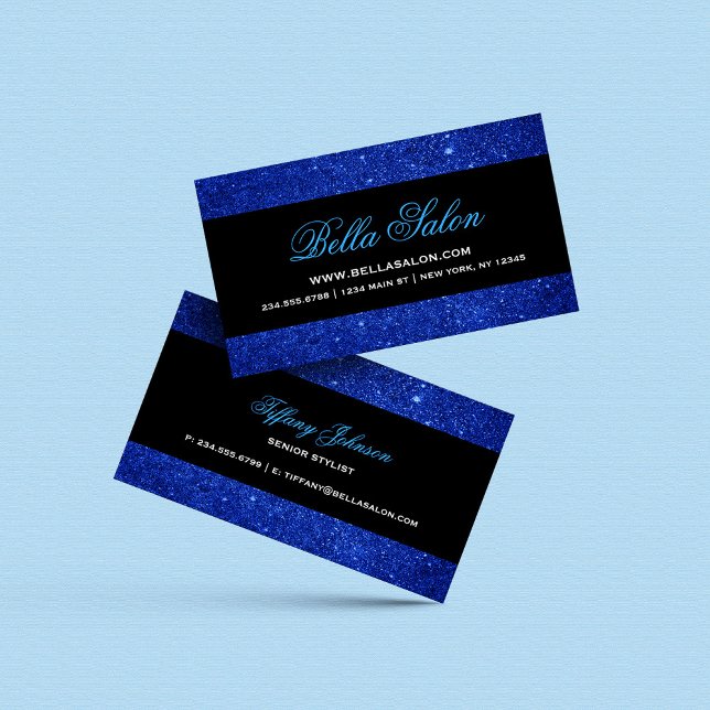 Blue and Black Glam Faux Glitter Business Card (Creator Uploaded)