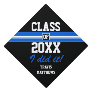 Blue and Black Graduation Custom Cap Topper