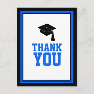 Blue and Black Graduation Thank You Postcard