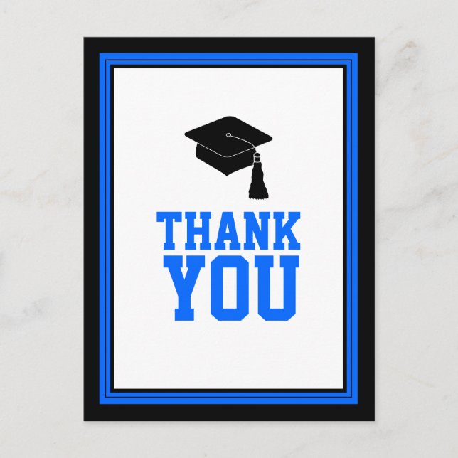 Blue and Black Graduation Thank You Postcard (Front)