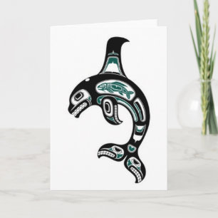 Blue and Black Haida Spirit Killer Whale Card