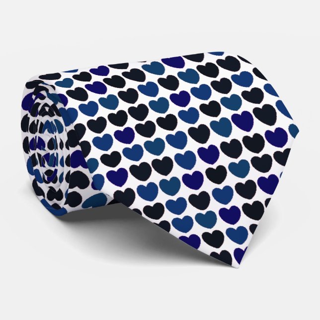Blue and black heart pattern tie (Rolled)