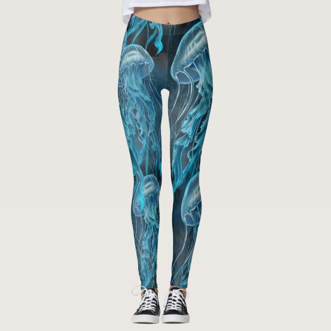 Blue and Black Jellyfish Leggings (Front)