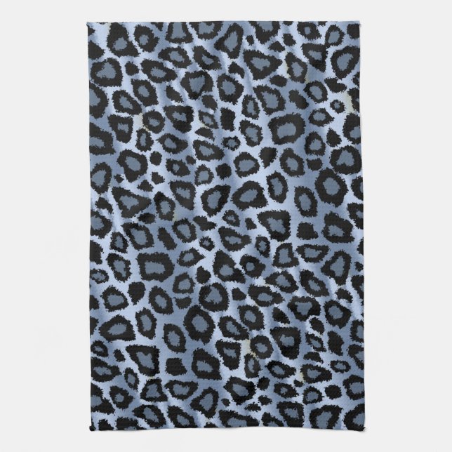 Blue and Black Leopard Animal Print Kitchen Towel (Vertical)
