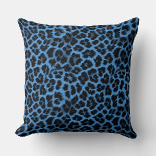 Blue and black leopard pattern throw pillow
