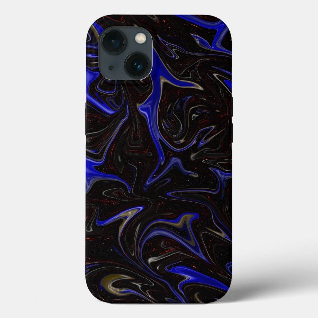 Blue And Black Marble, iPhone 13 Case (Back)