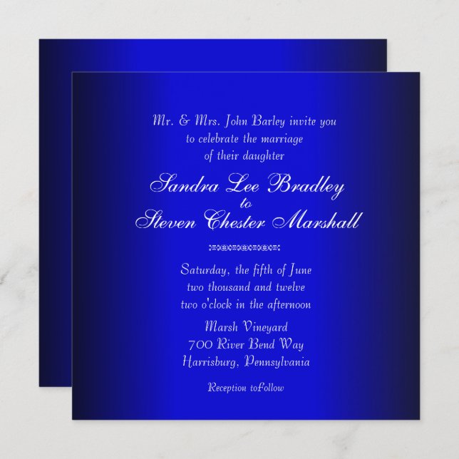 Blue and Black Modern Wedding Invitation (Front/Back)