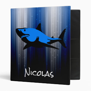 Blue and Black Personalized Shark School Binder