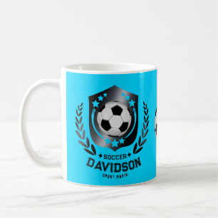 Blue and Black Personalized Soccer Custom Text  Coffee Mug