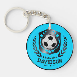 Blue and Black Personalized Soccer Custom Text Keychain