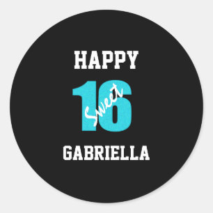 Blue And Black Personalized Sweet 16 Stickers