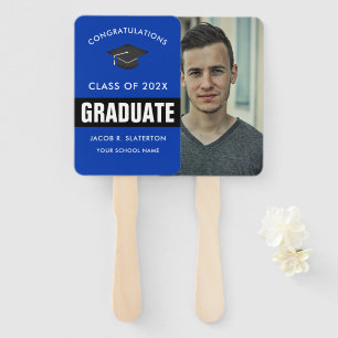 Blue and Black Photo Graduation Hand Fan