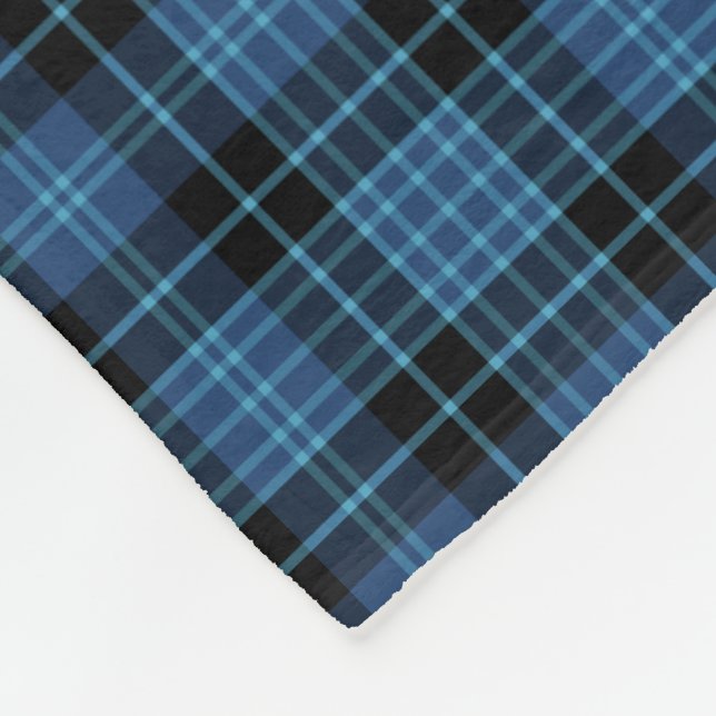 Blue and Black Plaid Scottish Clergy Tartan Fleece Blanket (Corner)