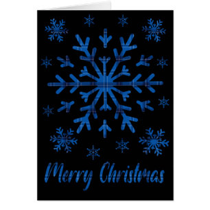 Blue and Black Plaid With Black Snowflake Cut Out