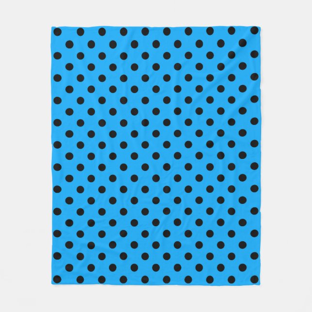 Blue and Black Polka Dots Fleece Blanket (Front)