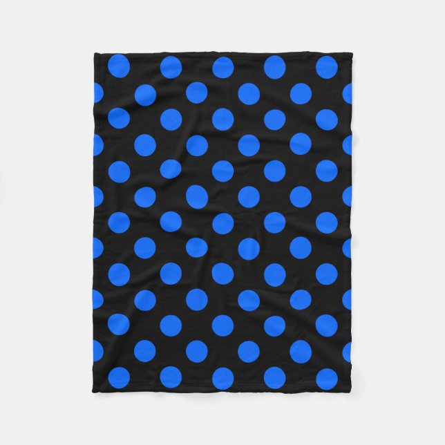 Blue and black polka dots fleece blanket (Front)